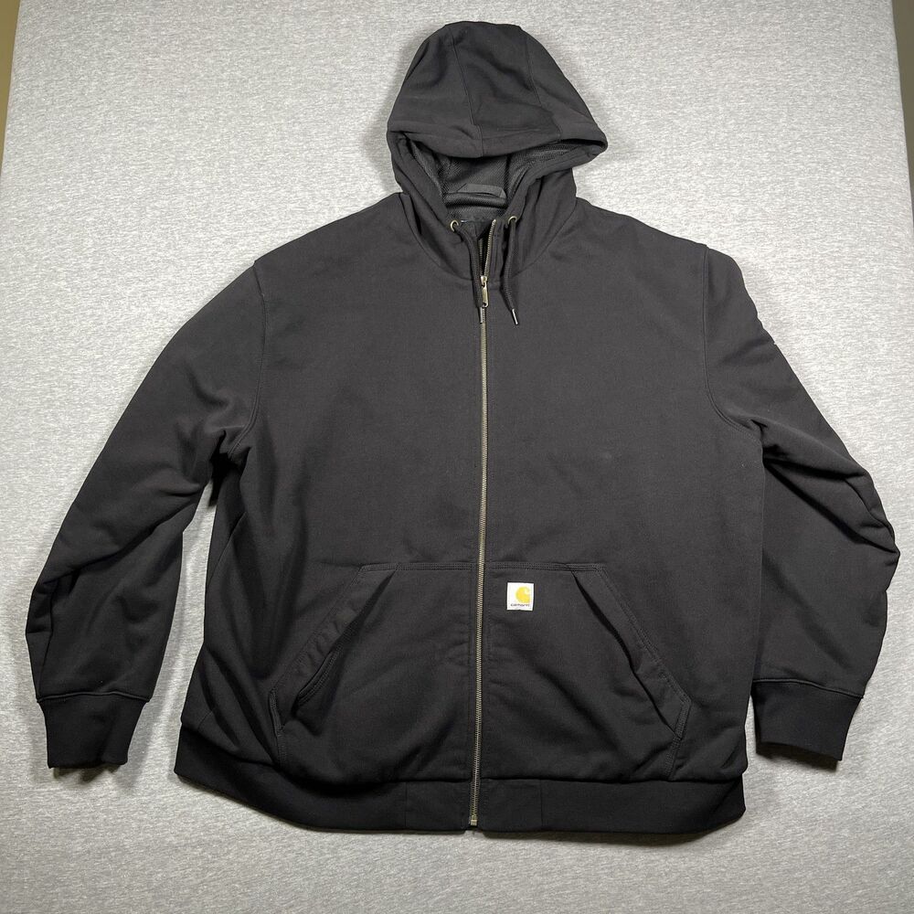 Carhartt Hoodie Mens 2XL Black Full Zip Lined Hooded Pockets Drawstring
